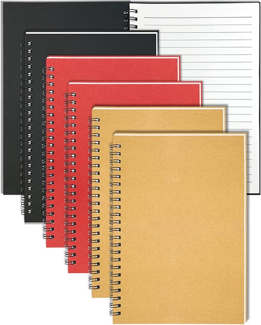 GINMLYDA Small Spiral Notebook A5, 6Pack 120 Lined Pages 8.25x5.5 Inches Spiral Journal Kraft Cover Notebooks & Writing Pads for School Home Office Aesthetic Sketch Drawing Note-DeskLoop Office