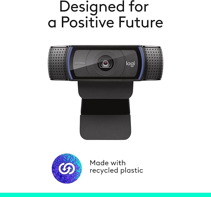 Logitech C920x HD Pro Webcam, Full HD 1080p/30fps Video, Clear Audio, HD Light Correction, PC Camera Webcam, Works with Skype, Zoom, Facetime, PC, Laptop, Mac, Tablet - Black-DeskLoop Office