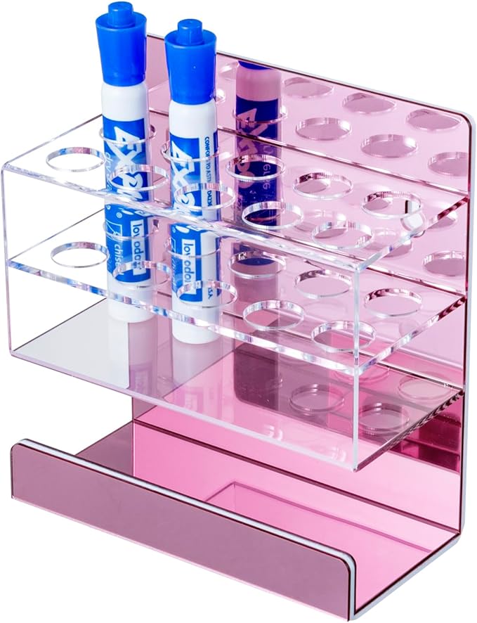 MyGift Dry Erase Marker Holder 10 Slots Whiteboard Marker Holder For Wall Dry Erase Eraser Holder Wall Mount Rose Pink-DeskLoop Office