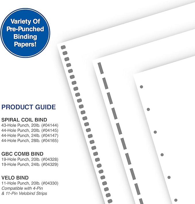 PrintWorks Professional Pre-Punched Spiral Binding Paper - 44-Hole (4:1 Pitch Hole Punch) - Book Binding Printer Paper - Made in the USA - 500 Sheets - 8.5" x 11" - 20 lb - 92 Bright White (04145)
