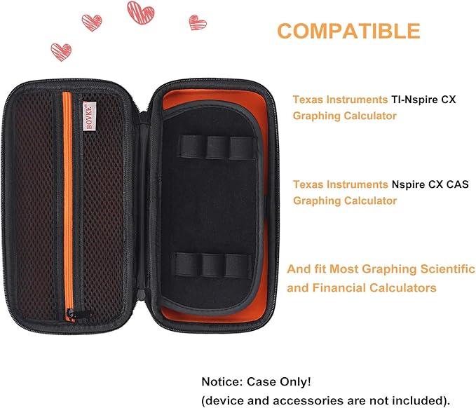 BOVKE Calculator Case for Texas Instruments TI-Nspire CX II CAS/CX II/CX CAS/CX Color Graphing Calculator and More - Extra Mesh Pocket for USB Cables and Other Accessories, Black-DeskLoop Office