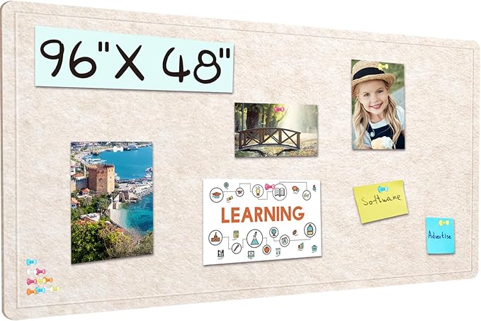 Extra Large Bulletin Board, 96 X 48 inches Cork Board with 30 Pushpin, 8' x 4' Felt Cork Board Notice Pin Board, Self-Adhesive Vision Board Mood Board Foldable Photo Board for Wall - Oatmeal-DeskLoop Office