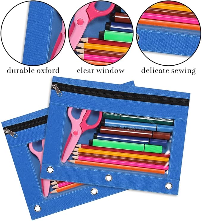 YoeeJob Binder Pouches for 3 Ring Binder, Pencil Pouch Pen Holder Case with Clear Window, Zipper Stationery Bag for School Class Office,24 Pack, Blue-DeskLoop Office