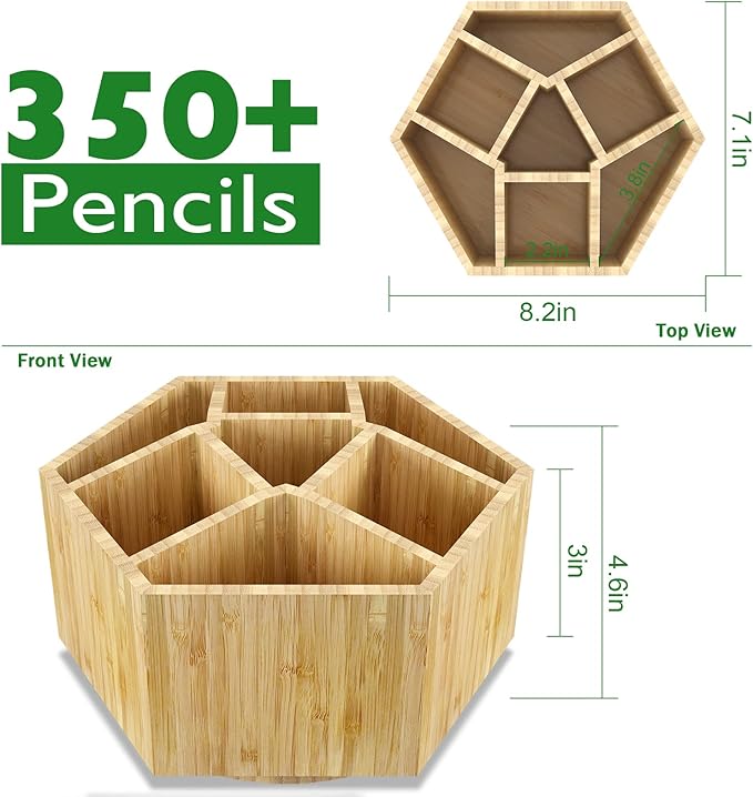 Bamboo Art Supply Organizer, Back to School Supplies, Hold 350+ Pencils, Rotating School Supplies Holder for Pen, Colored Pencil, Art Brushes, Desktop Storage Caddy for Classroom & Art Studio-DeskLoop Office