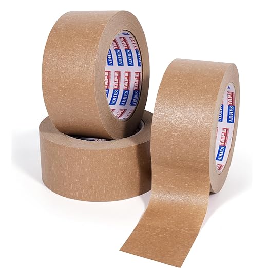 ADHES Heavy Duty Paper Packing Tape Kraft Paper Tape, Eco Friendly & Biodegradable, Writable & Uncoated Brown Packing Tape for Masking, Sealing, and Packaging Use, 2 Inch x 43 Yards, 3 Rolls-DeskLoop Office
