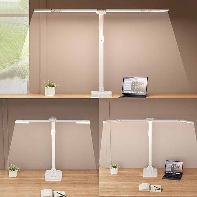 LED Desk Lamp for Home Office - 24W Bright Double Head Desk Light with Clamp Eye Caring Architect Task Light 25 Lighting Modes Adjustable Flexible Gooseneck Lamp (All White)-DeskLoop Office