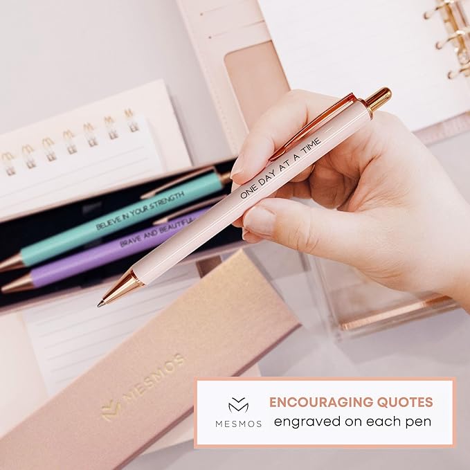 MESMOS 3Pk Fancy Pens for Women, Ballpoint Pens, Get Well Soon Gifts for Women, Breast Cancer Survivor Gifts, Comfort Items for Cancer Patients Must Have, Comforting and Thoughtful Gift