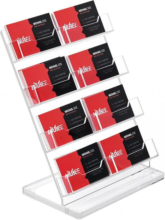 NIUBEE Acrylic Business Card Holder for Desk 4 Tier Clear Business Card Stand, Business Card Display for Office Exhibition, 520 Cards Capacity, 8 Slots-DeskLoop Office