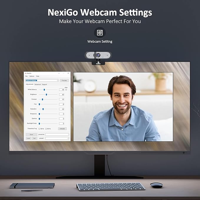 NexiGo N660P (Gen 2) 1080P 60FPS Webcam with Software Control, Dual Microphone & Cover, Autofocus, HD USB Computer Web Camera, for OBS/Gaming/Zoom/Skype/FaceTime/Teams/Twitch-DeskLoop Office