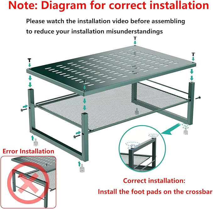 gianotter 2-Tier Metal Monitor Stand Riser, Desk Organizer for Monitor, Office Desk Storage Organizer for Office Supplies (Dark Green)-DeskLoop Office