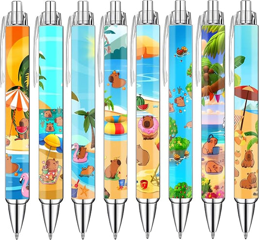 Idealmuzik 8-Pack Capybara Gel Pens – Cute Animal Pens with Unique Capybara Designs, Smooth Writing Ink Pens for School, Office, Journaling, Fun Gift for Kids, Teens & Capybara Lovers-DeskLoop Office