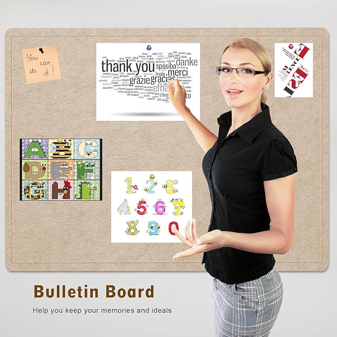 Large Bulletin Board, 48 X 36 inches Felt Board Notice Pin Board, 4' x 3'Cork Board Alternative for Wall, Self-Adhesive Vision Board Mood Board Foldable Photo Board with 30 Pushpin (Beige Brown)-DeskLoop Office