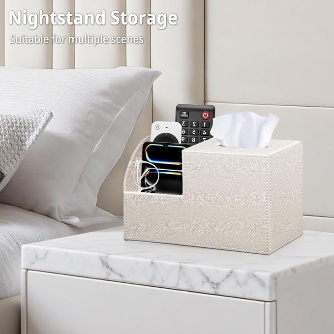 Square Tissue Box Cover with Storage, PU Leather Cube Tissue Box Holder - Image 6