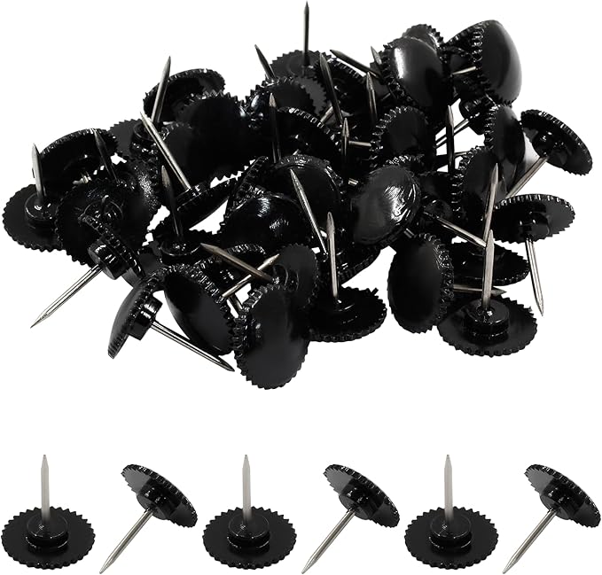 Piutouyar 50 Pcs Black Push Pins, Plastic Thumb Tacks for Wall Hanging, Flat Head and Steel Point Push Pins Wall Tacks Thumbtacks for Furniture Cork Board DIY Projects or Home Decor-DeskLoop Office