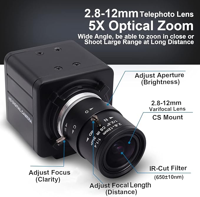 SVPRO 2.8-12mm Manual Zoom Lens 1080P Full HD Webcam Wide Angle Portable PC Computer USB Camera for Streaming with CMOS OV2710 Sensor for Windows,Android,Linux, MAC OS,1/4 Inches Screw Mount-DeskLoop Office