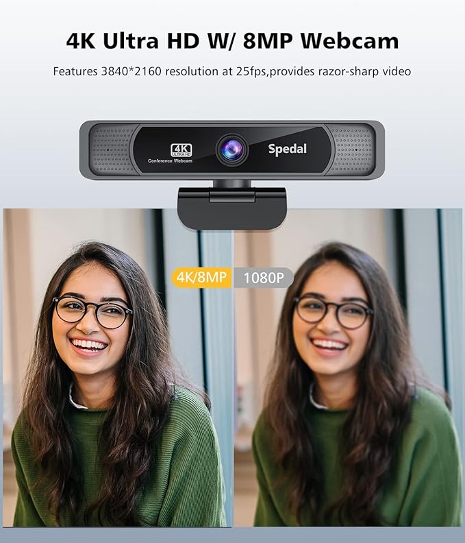 Spedal 4K UHD Webcam with Built-in AI Noise Reduction Dual Microphones,120° Wide Angle Zoomable Webcam with Remote and Software Control for Conferencing/Streaming/Online Teaching/Video Calling-DeskLoop Office