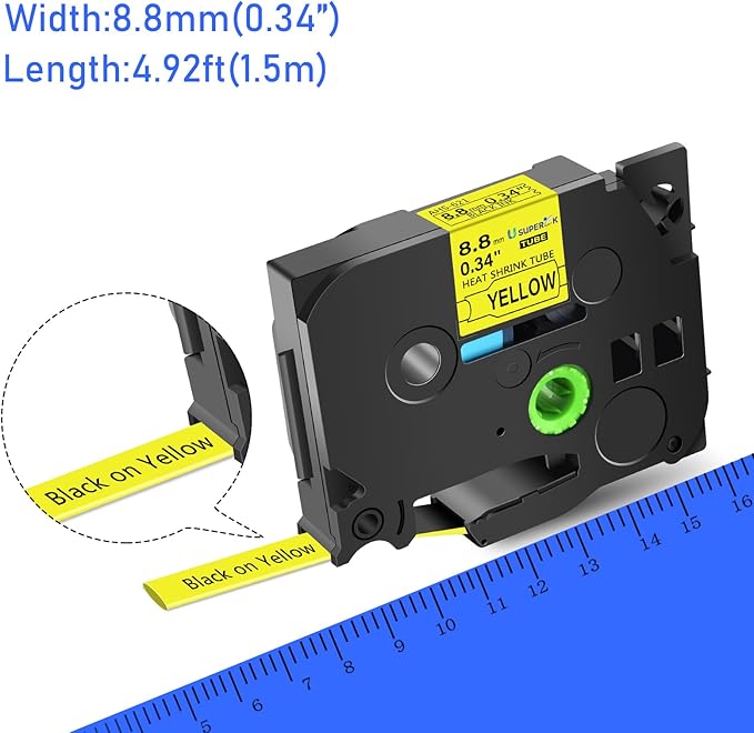 10PK Compatible for Ptouch HSe-621 HSe621 HS-621 HS621 Black on Yellow 8.8mm 0.34'' Heat Shrink Tubing for Wire Cable for PT300 PT-300B PT310 PT310B PT320 Label Maker Tape-DeskLoop Office