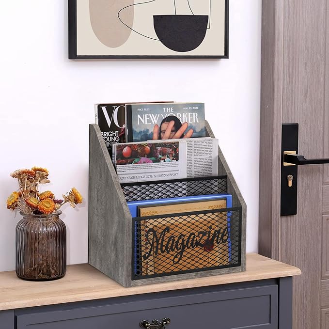 YINMIT Magazine Holder, Stepped 3 Tier Magazine Rack Floor, Magazine Storage Basket, Folder Organizer Bin for Magazines,Books,Newspapers,Tablets-DeskLoop Office