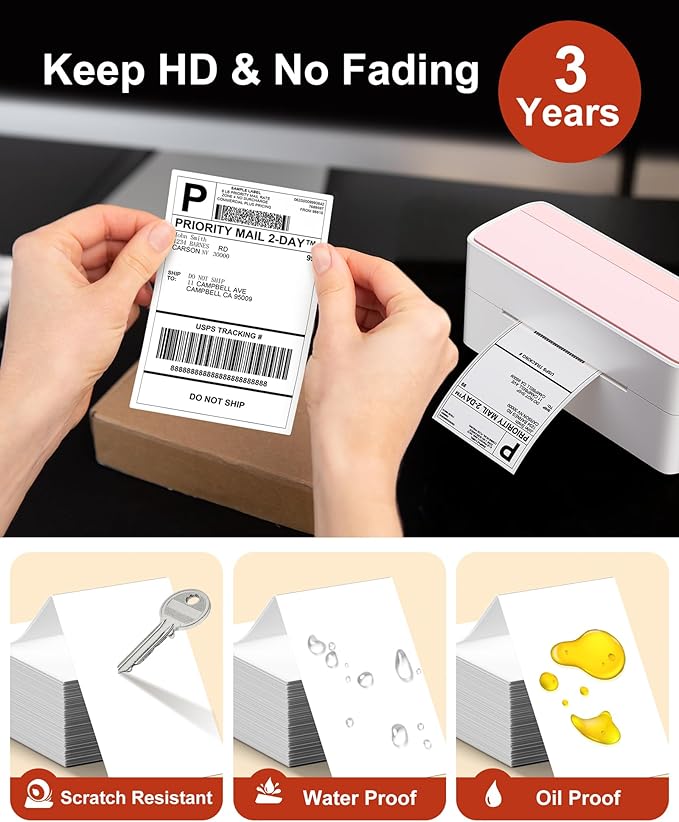 Phomemo 4x6 Shipping Labels, 500 PCS Fan-Fold Thermal Labels, Compatible with MUNBYN,JADENS,Nelko,Phomemo 241bt,243BT, D450BT,D520BT,2411BT Label Printer,Water/Oilproof Label Stickers for Address Mail-DeskLoop Office