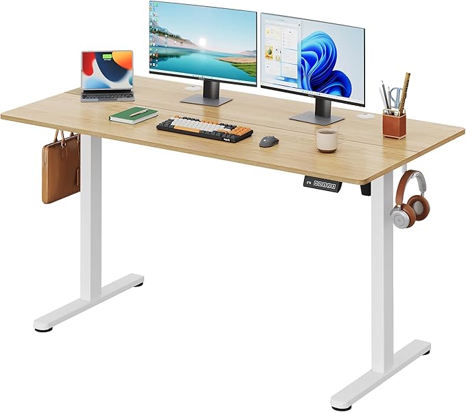 DEVAISE 55 Inch Electric Standing Desk, 3 Adjustable Height Stand up Desk for Home Office, Ergonomic Sit to Stand Desk with LED Touchscreen, Headphone Hook, 3 Memory Preset Computer Desk (Maple)-DeskLoop Office