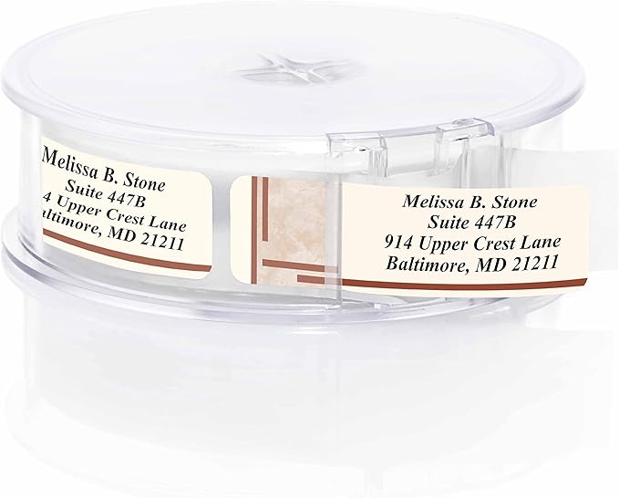 Brown Marble Designer Rolled Address Labels with Elegant Plastic Dispenser-DeskLoop Office