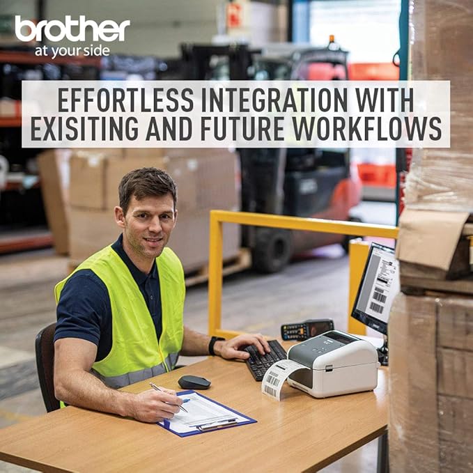 Brother TD4410D 4-inch Thermal Desktop Barcode and Label Printer, for Labels, Barcodes, Receipts and Tags, 203 dpi, 8 IPS, Standard USB and Serial, 6.1"x7.1"x8.8"-DeskLoop Office