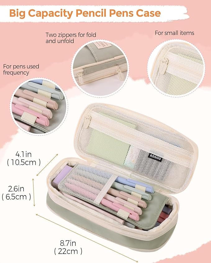 SKYDUE Cute School Supplies 44 PCS, Aesthetic Pencil Case with 12 Pastel Highlighters, 5 Black Gel Pens, 6 Color Gel Pens & Mechanical Pencils, College Essentials Students Stationary Set Green-DeskLoop Office