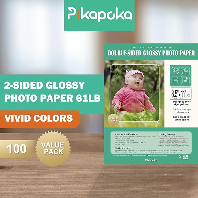 Double Sided Glossy Photo Paper for Inkjet Printer 8.5x11, Thick Glossy Paper for Cardstock 61lb, 100 Sheets-DeskLoop Office