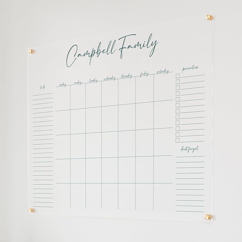 Personalized Clear Acrylic Calendar for Wall, Calendar Whiteboard for Wall, Dry Erase Wall Calendar, Wall Calendar Organizer System for Home (Cursive, Jade, 47.5"W x 36"H)-DeskLoop Office