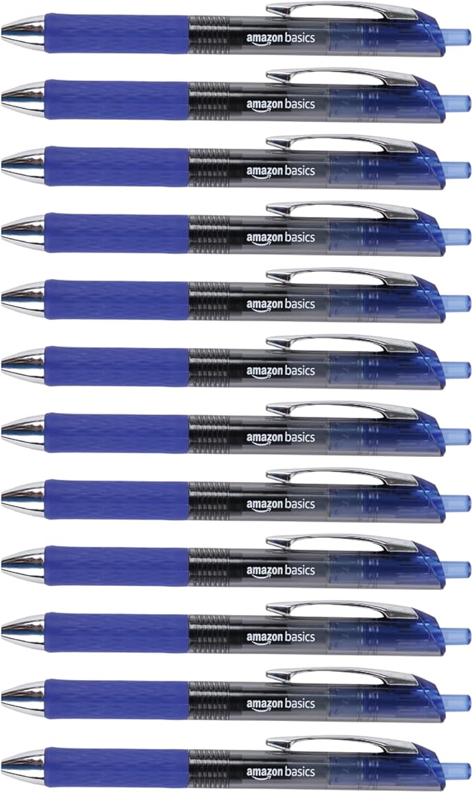 Amazon Basics Gel Pens Fine Point Smooth Writing Pens, Retractable, Blue, 0.7mm, 12 Pack-DeskLoop Office