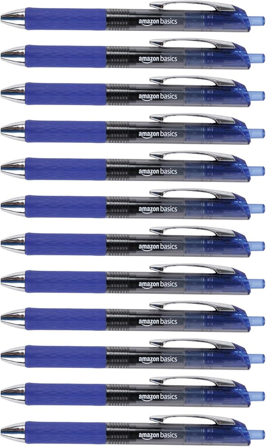 Amazon Basics Gel Pens Fine Point Smooth Writing Pens, Retractable, Blue, 0.7mm, 12 Pack-DeskLoop Office