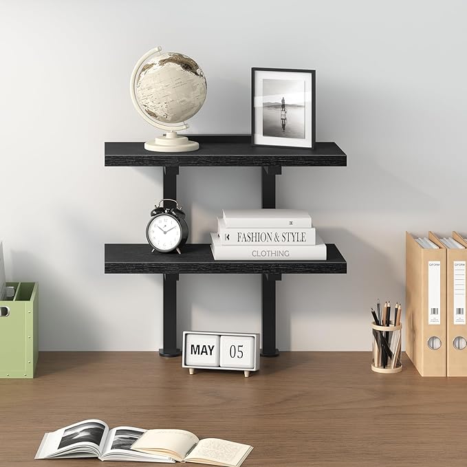 Clamp On Desk Organizer, 2-Tier Desktop Bookshelf, Adjustable Desk Storage Shelf, Metal Frame, for Office, Study and Game Room, Black DSBK3501-DeskLoop Office