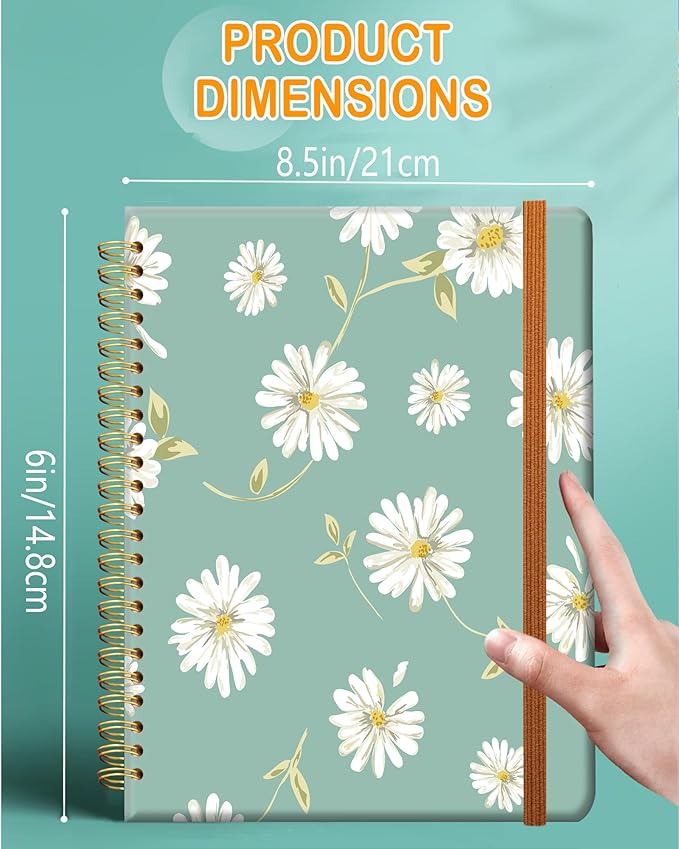 Ruled Spiral Writing Notebook,A5 Hardcover Lined College Journal for Women Lady,Fashion Puppy Watercolor Strong Twin-Wire Binding with Premium Paper,8.4" X 6",Perfect for School,Office,Home Gifts(Beautiful Daisy)-DeskLoop Office