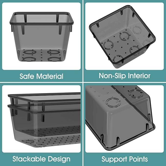 WOWBOX 25 PCS Plastic Drawer Organizer Set, Desk Drawer Divider Organizers and Storage Bins for Makeup, Jewelry, Gadgets for Kitchen, Bedroom, Bathroom, Office, Black-DeskLoop Office