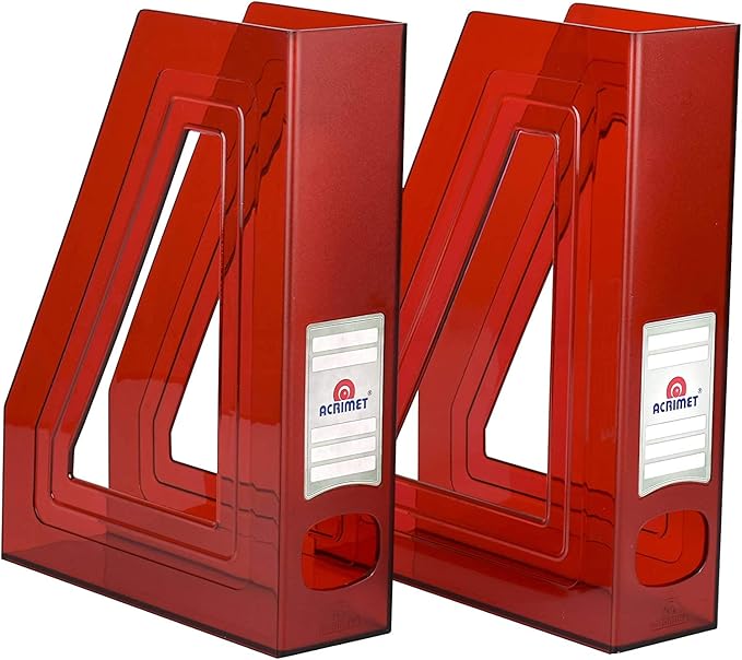 Acrimet Magazine File Holder, Durable Rack, Space-Saving Organizer (Plastic) (Clear Red Color) (2 Pack)-DeskLoop Office
