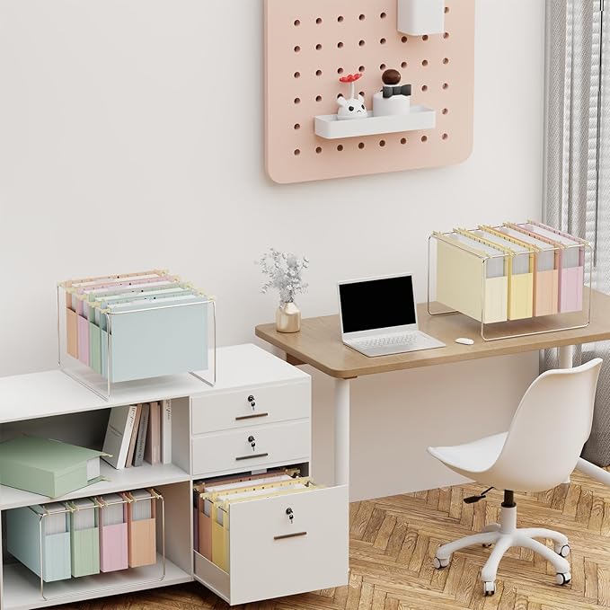 Plastic Expandable Hanging File Folder Letter Size,Heavy Duty 2“Expansion Extra Wide Hanging Folders with Tabs,Accordian Pocket,No Assembly,Filing Cabinet Folder for Office/Home,12 Pack,Morandi-DeskLoop Office