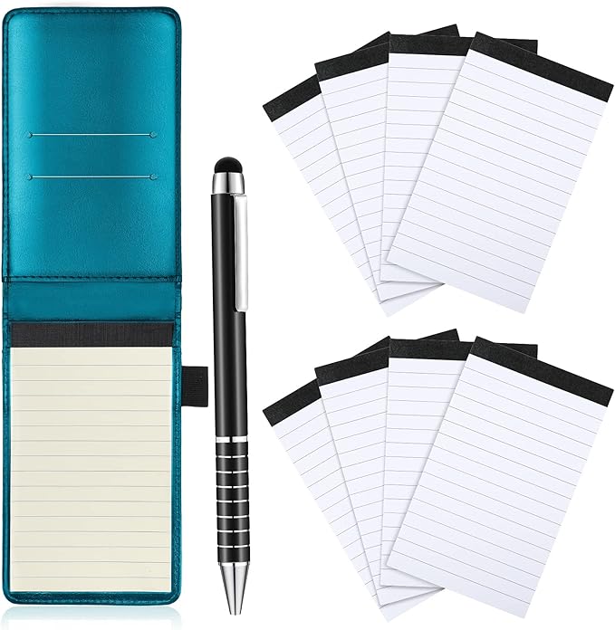 Outus 10 Pcs Pocket Notebook with Pen Set Included Mini Pocket Notepad Holder with 50 Lined Sheets, Metal Pen, 8 Pcs 3 x 5 Inch Memo Book Refills, 30 Lined Paper Per Note Pad (Sky Blue)-DeskLoop Office