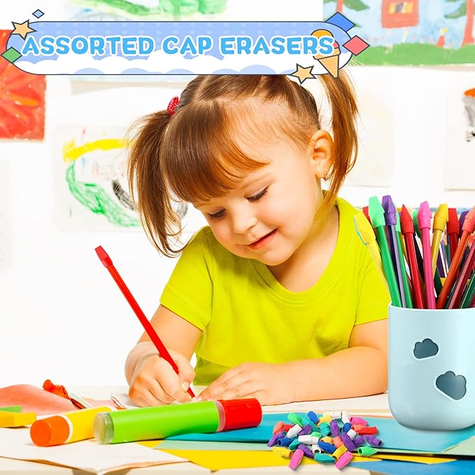 Crtiin 1000 Pcs Pencil Top Erasers Bulk Caps for Pencils Chisel Shape Erasers Toppers Classroom Party Favors Games Prizes Funny Pencil Eraser Cap for Kids Studying Supplies Home Office-DeskLoop Office