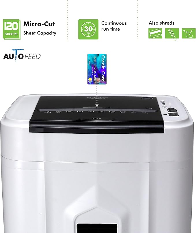 Aurora AU120MB 120-Sheet Auto Feed High Security Micro-Cut Paper Shredder / 30 Minutes (White/Black)