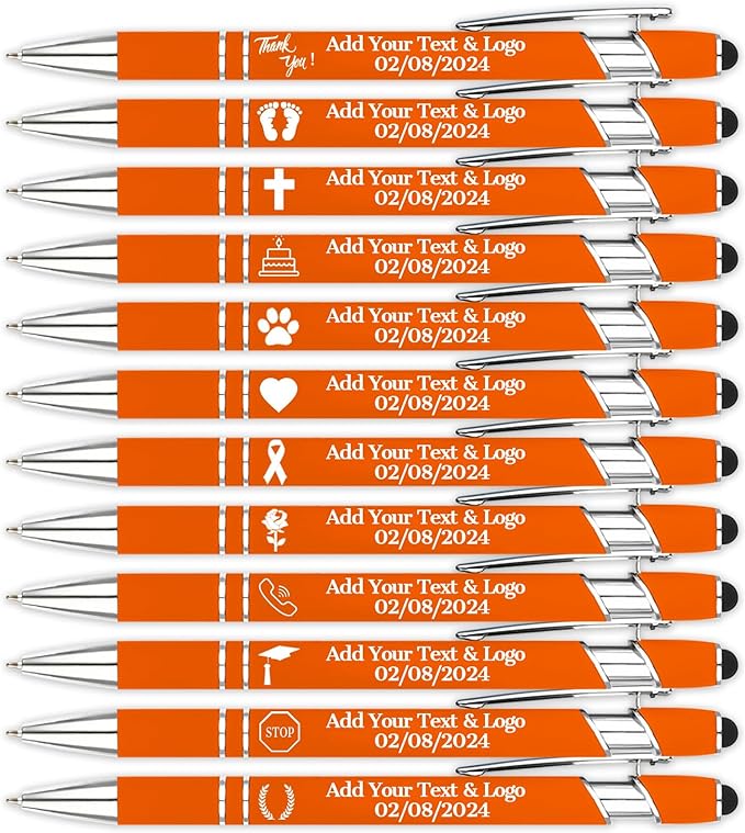 Personalized Pens with Name Logo or Message, Up to 1200 pcs Bulk Custom Metal Ballpoint Pen with Black Ink Customized Gift for Business, Graduation and Promotions (Orange)-DeskLoop Office