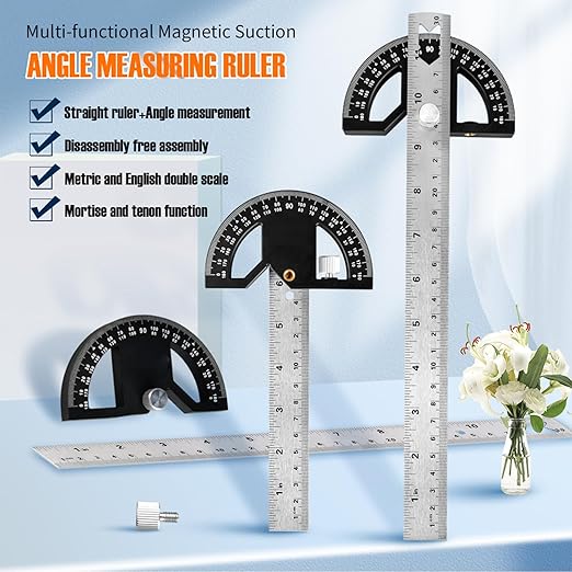 Protractors Angle Ruler Angle Finder Ruler Machinist Protractor Angle Measuring Tool 12-Inch Woodworking Ruler for Woodworking/Carpenter/Construction/Measurement/Hobbyists-DeskLoop Office