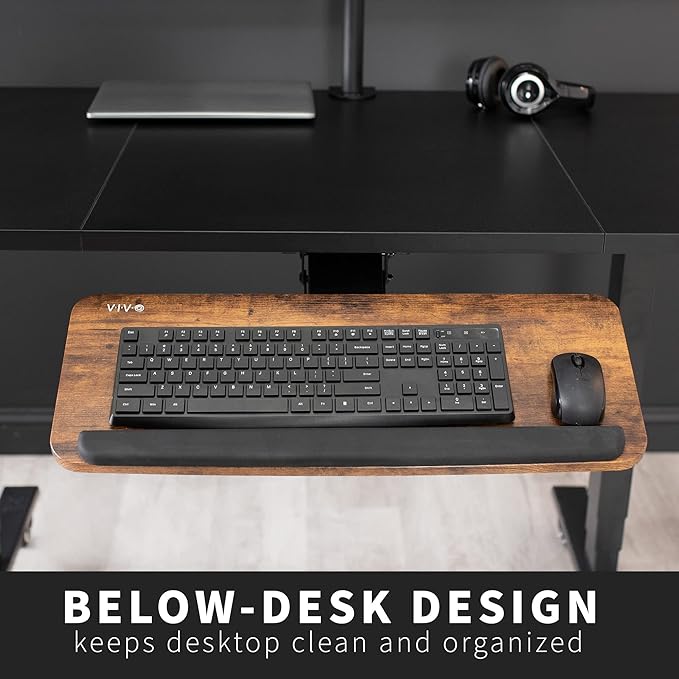 VIVO Adjustable Computer Keyboard and Mouse Platform Tray, Ergonomic Under Table Desk Mount Drawer Underdesk Shelf, Rustic Vintage Brown, MOUNT-KB03N-DeskLoop Office
