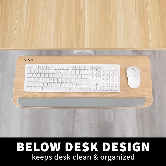 VIVO Adjustable Computer Keyboard and Mouse Platform Tray Ergonomic Under Table Desk Mount Drawer Underdesk Shelf, Light Wood, MOUNT-KB03C-DeskLoop Office