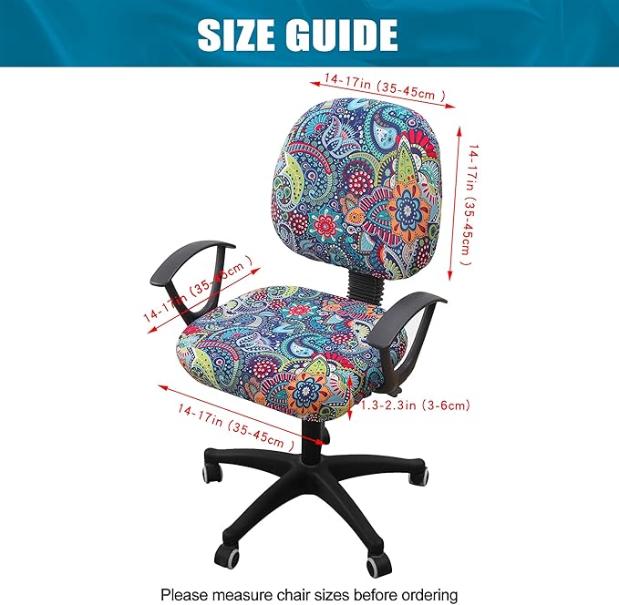 Smiry Stretch Printed Office Computer Chair Covers, Universal Washable Removable Desk Rotating Chair Slipcovers Protector, Seat + Backrest Cover - Blue Green-DeskLoop Office