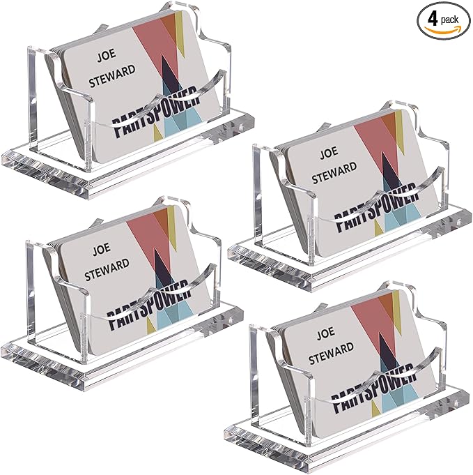 PARTSPOWER 4 Packs Acrylic Business Card Holders for Desk, Horizontal Clear Business Name Card Display Stand, Desk Accessory Business Name Card Organizer (Horizontal, 1-Slot)-DeskLoop Office
