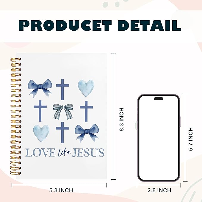 BearCake Love Like Jesus Christian Notebook Journal, Christian Gifts for Women, Blue Coquette Bow Cross Prayer Journal for Woman, Bible Journaling Hardcover Spiral Notebook 5.5x8.3-DeskLoop Office