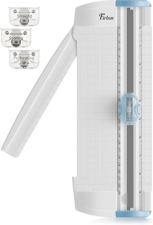 Firbon 3-in-1 Paper Cutter, 9" Compact A5 Paper Trimmer with Straight Cut, Scoring & Perforating Blades for Cardstock, Scrapbooking, Crafting, Labels & Home Office (Blue)-DeskLoop Office