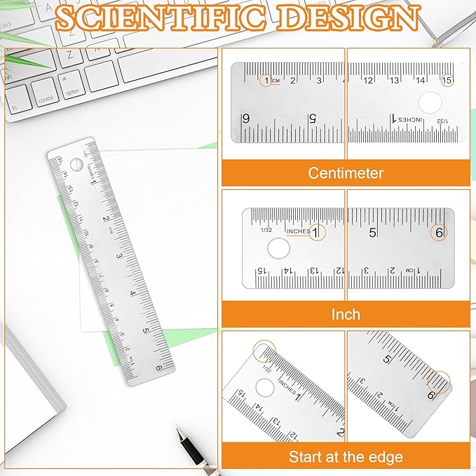 3 Pcs Stainless Steel Ruler 6 Inch Metal Ruler Straight Edge Rulers Non Slip Cork Backed Rulers with Inch and Metric Graduations for School Office Engineering Drawing(6 Inch)-DeskLoop Office