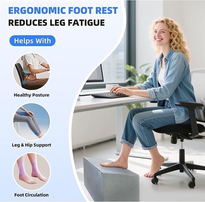 Adjustable Foot Rest for Under Desk - 3-in-1 Ergonomic Foot Stool with Zipper Connection, 6.3"/11.8"/16" Height Adjustable for Office, Home & Gaming (Gray)-DeskLoop Office