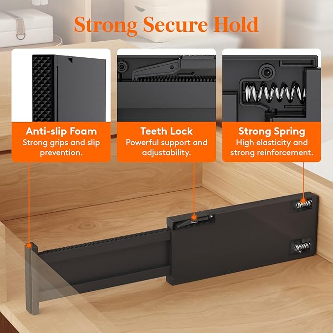 Lifewit 6 Pack Drawer Dividers 4" High, 11-17" Adjustable Drawer Organizers for Clothes, Expandable Dresser Separators in Bedroom/Bathroom/Kitchen/Fridge/Office Organization and Storage, Black-DeskLoop Office